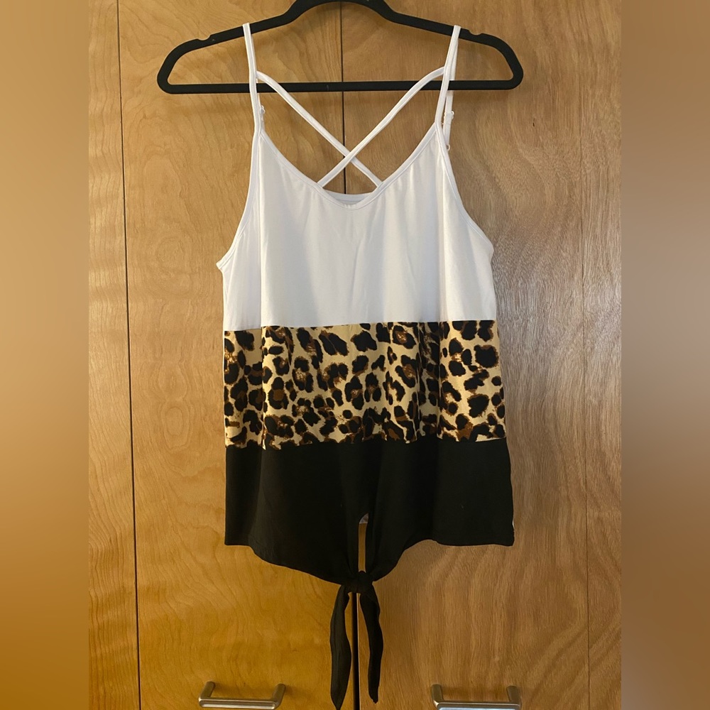 SHEIN 3 color block tank with tie
